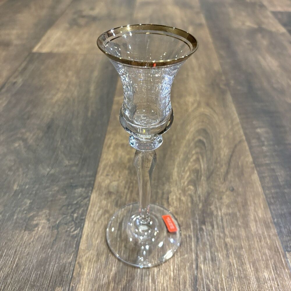 Mikasa Crystal Candlestick Holder Gold Rim Austria 8” Tall Taper Candle Elegant